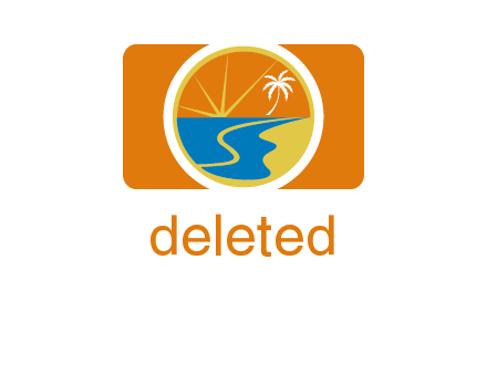 beach with palm tree and sun in camera photography logo