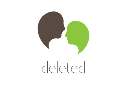 two silhouette faces forming speech bubble logo